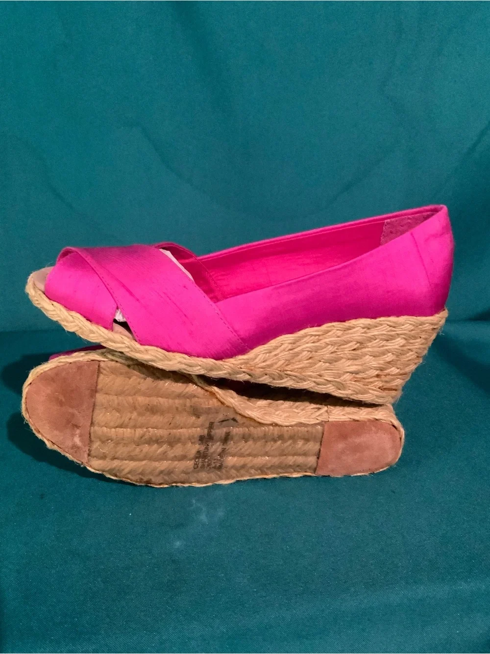 Lauren Ralph Lauren ‘Cecilia’ Fuchsia Wedge Espadrilles w/Silk Crisscross Upper